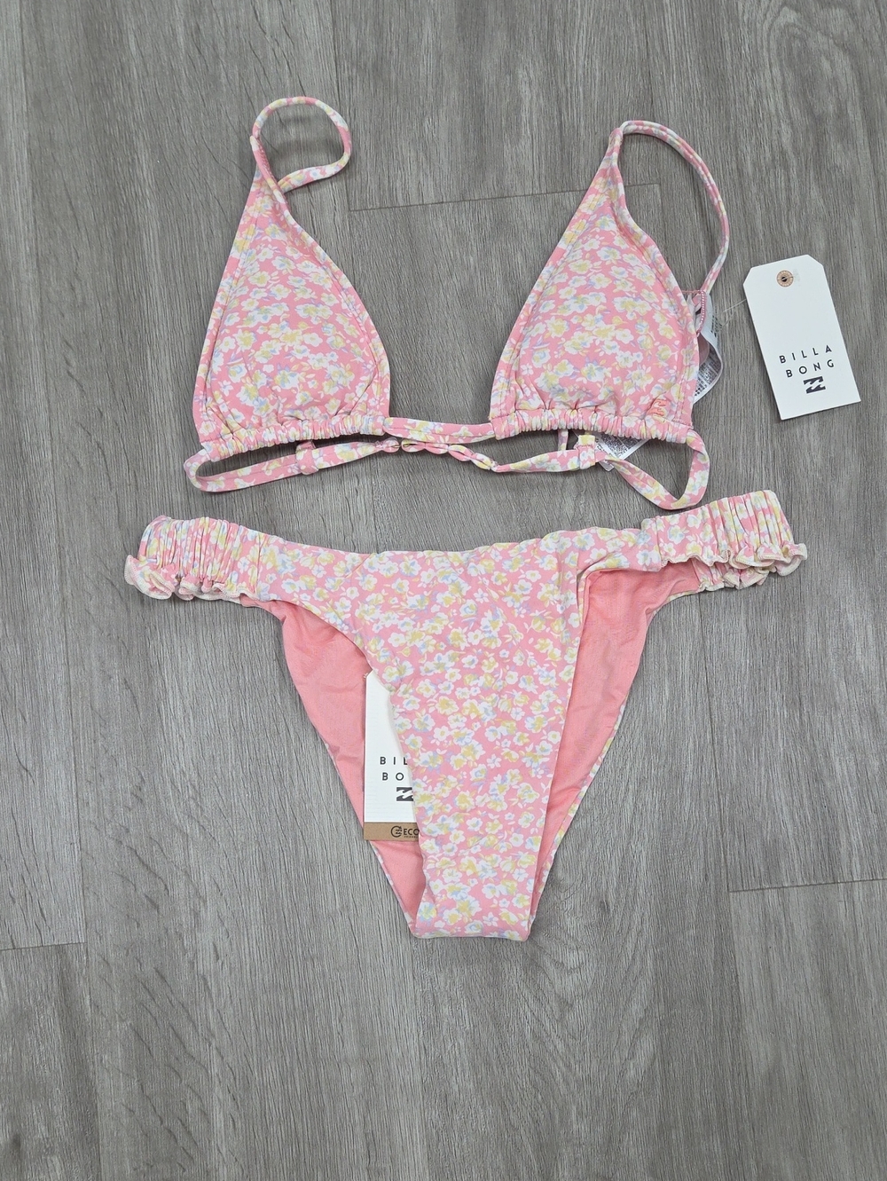 Billabong Distsy Darling Pink Floral Tie-Back Bikini Set-3ps